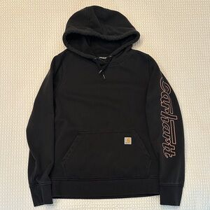 Carhartt Women’s Black Hoodie with Logo Sleeve Rain Defender Size Small (4-6)